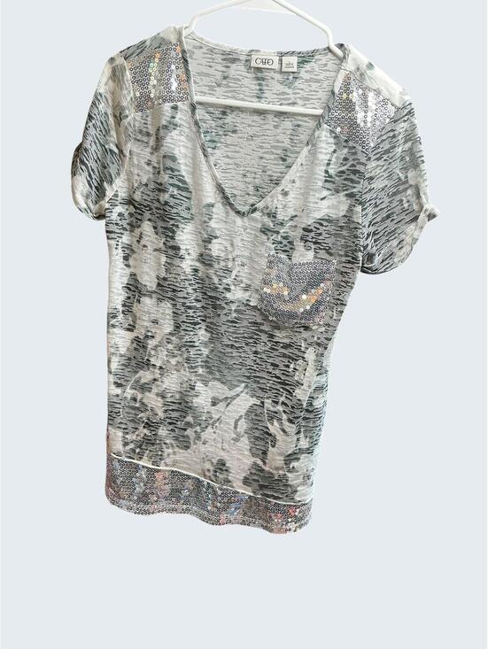 Cato Tops - Cato Women’s Sequin Camouflage Short Sleeve Top Size Large